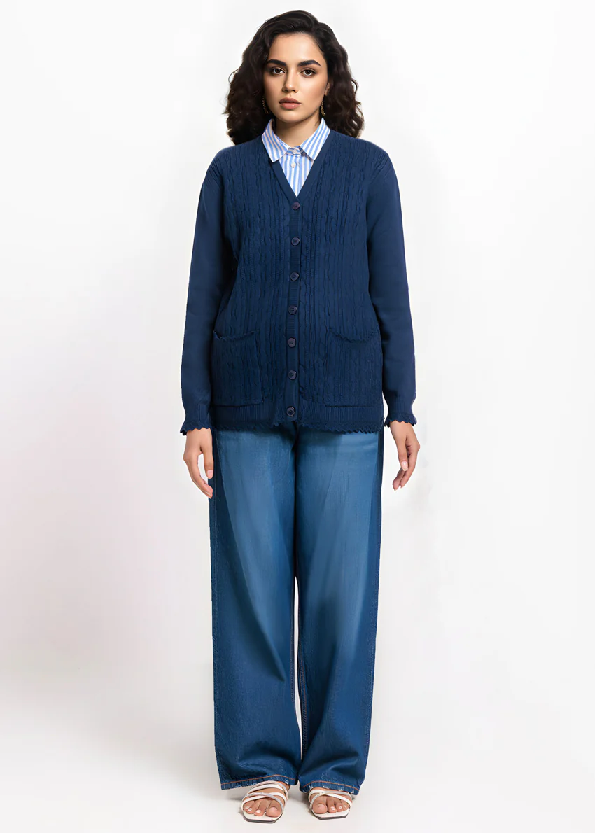 Navy-V-Cardigan Full Sleeves Sweater (25Y-225-67) - Image 3