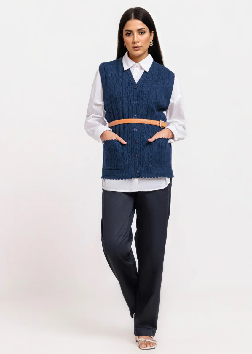 Navy-V-Cardigan Sando Sweater (25Y-226-67) - Image 3