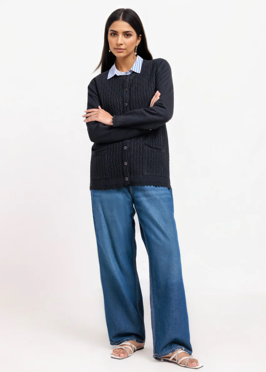 Black-R-Neck Cardigan Full Sleeves Sweater (25Y-227-67) - Image 3