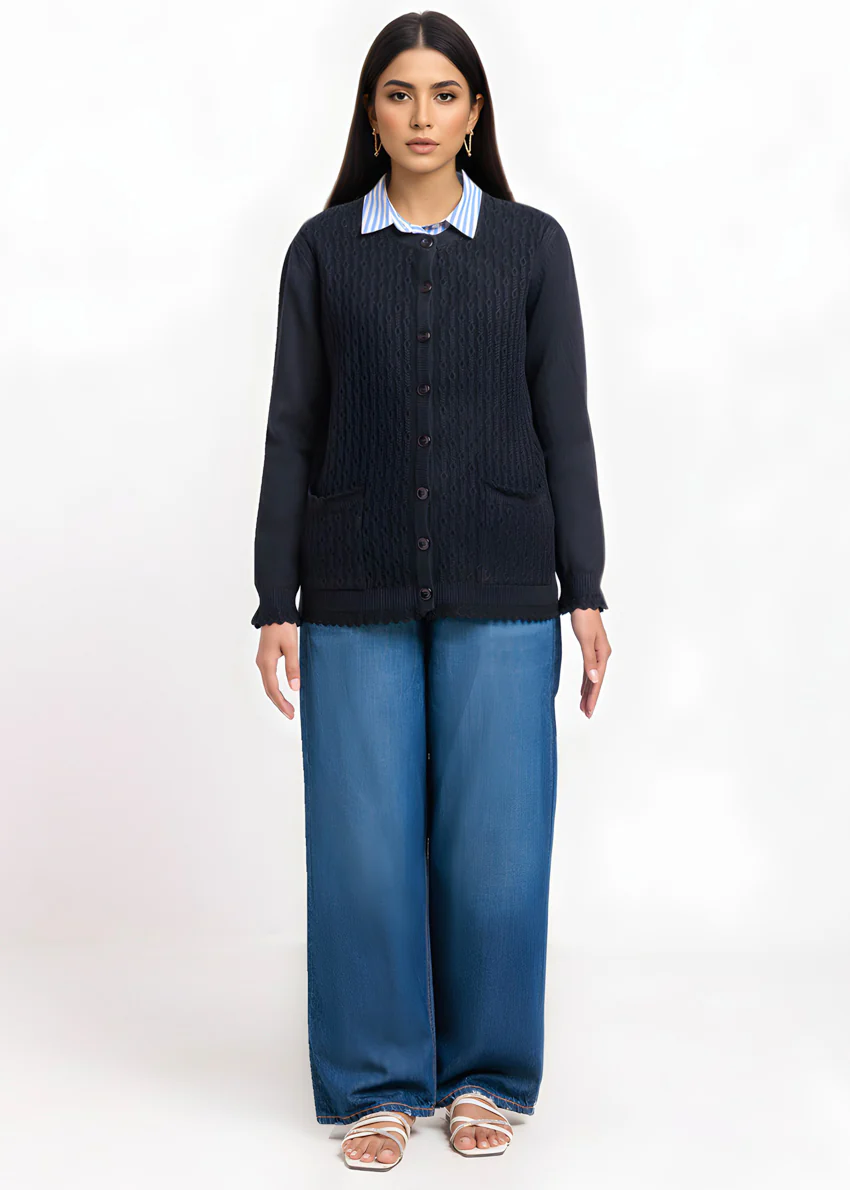 Black-R-Neck Cardigan Full Sleeves Sweater (25Y-227-67) - Image 4