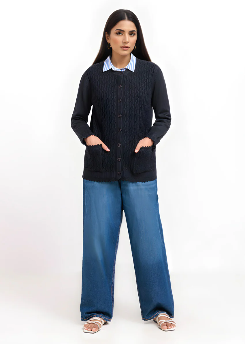 Black-R-Neck Cardigan Full Sleeves Sweater (25Y-227-67) - Image 5
