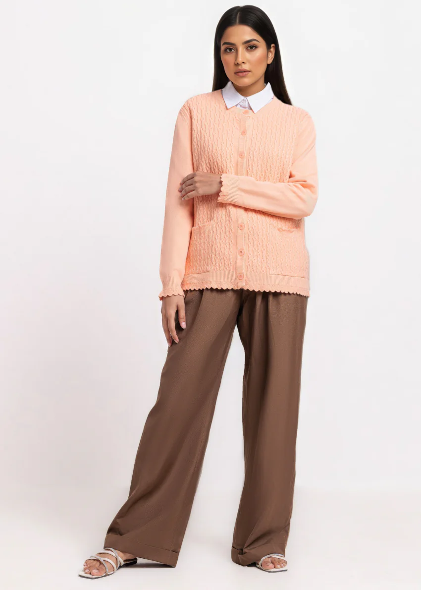 L-Peach-R-Neck Cardigan Full Sleeves Sweater (25Y-227-67) - Image 5