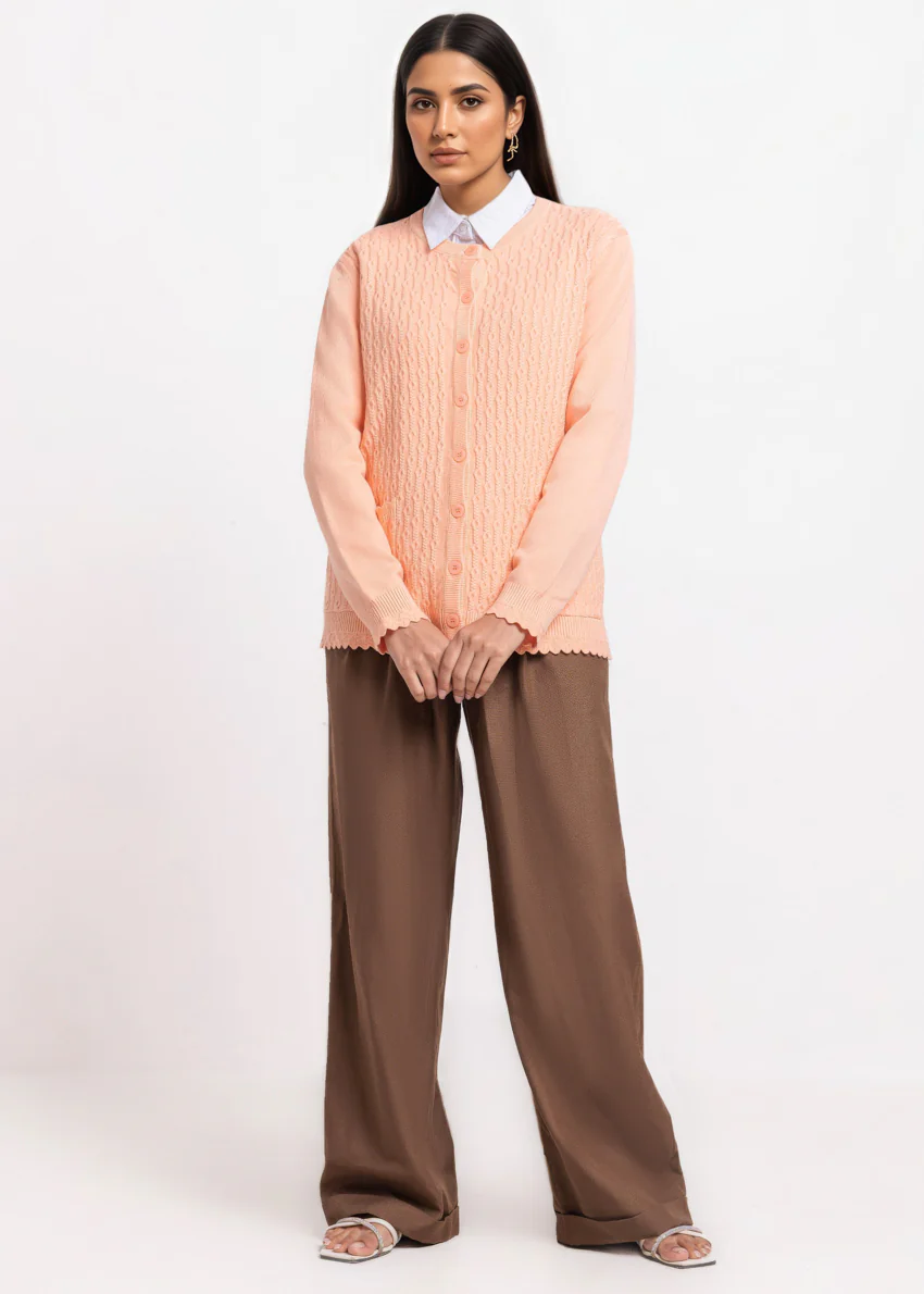 L-Peach-R-Neck Cardigan Full Sleeves Sweater (25Y-227-67) - Image 6