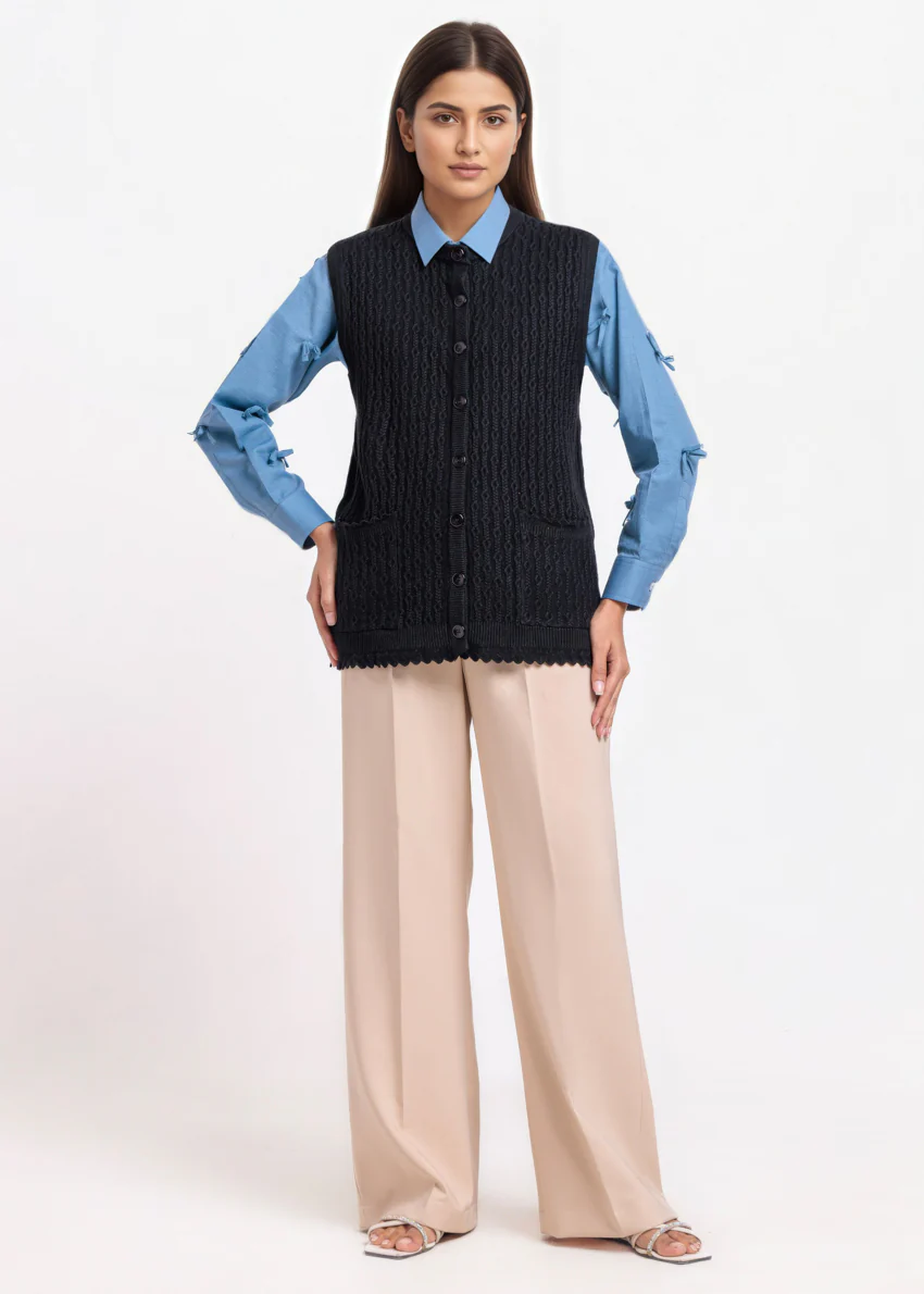 Black-R-Neck Cardigan Sando Sweater (25Y-228-67) - Image 3