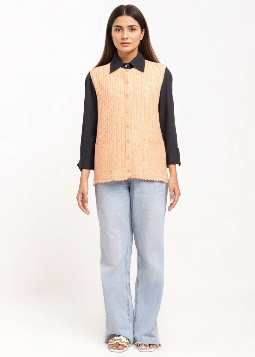 L-Peach-R-Neck Cardigan Sando Sweater (25Y-228-67) - Image 3