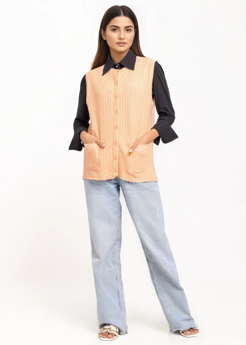 L-Peach-R-Neck Cardigan Sando Sweater (25Y-228-67) - Image 4
