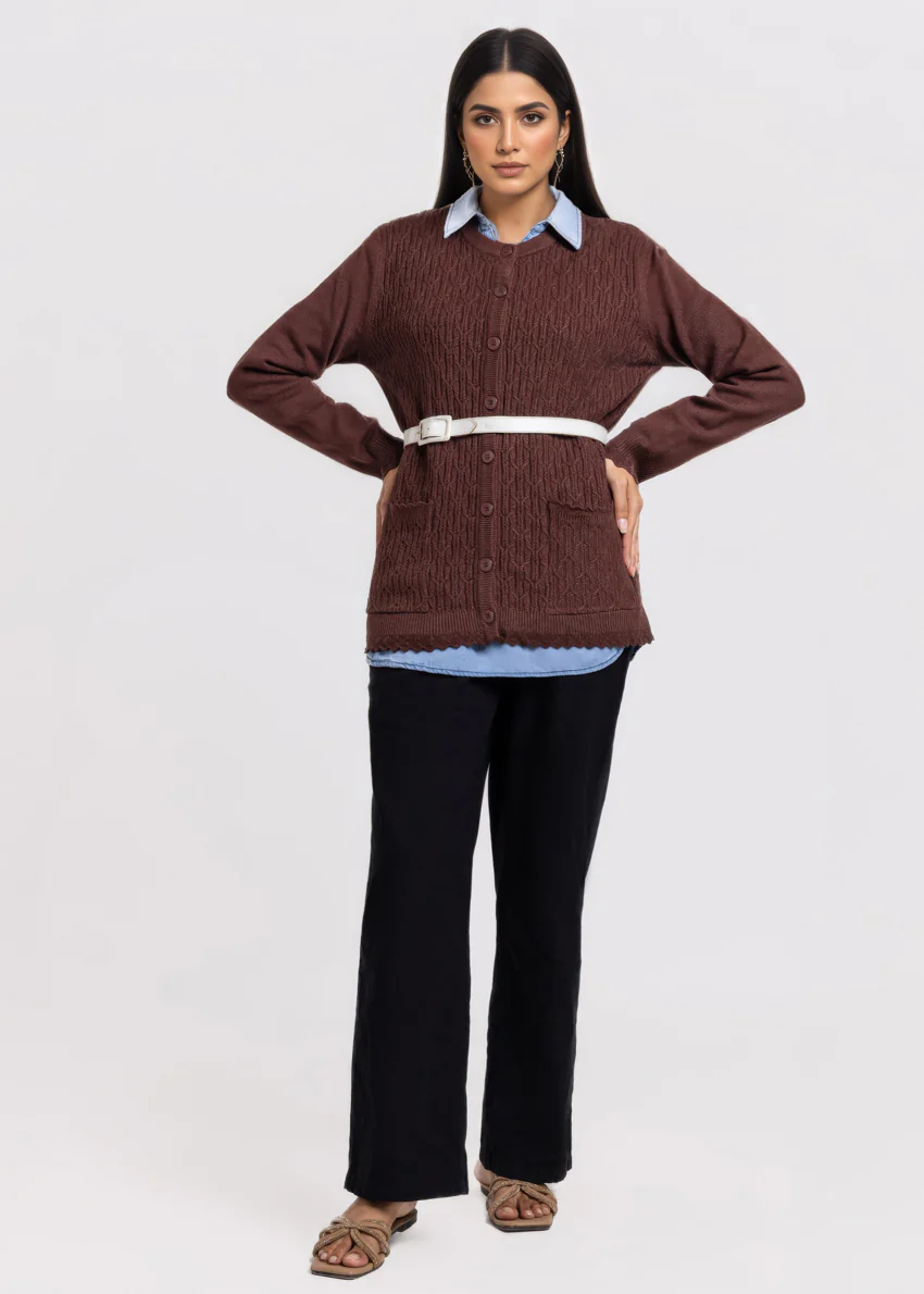 D-Brown-R-Neck Cardigan Full Sleeves Sweater (25Y-229-67) - Image 3