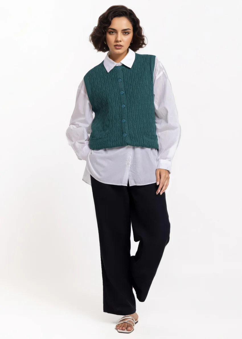 E-Green-R-Neck Cardigan Sando Sweater (25Y-230-67) - Image 3