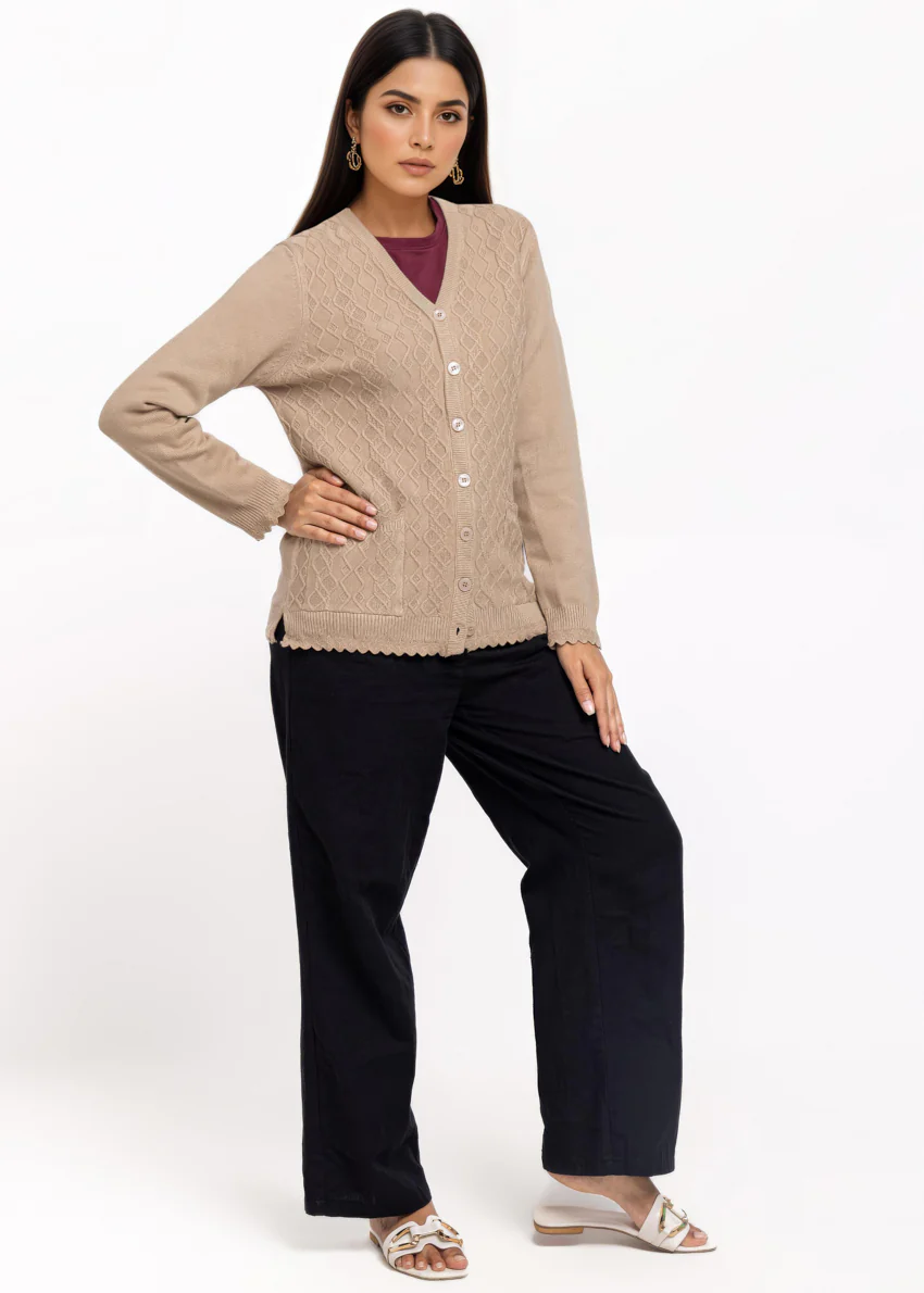 Beige-V-Cardigan Full Sleeves Sweater (25Y-231-67) - Image 3