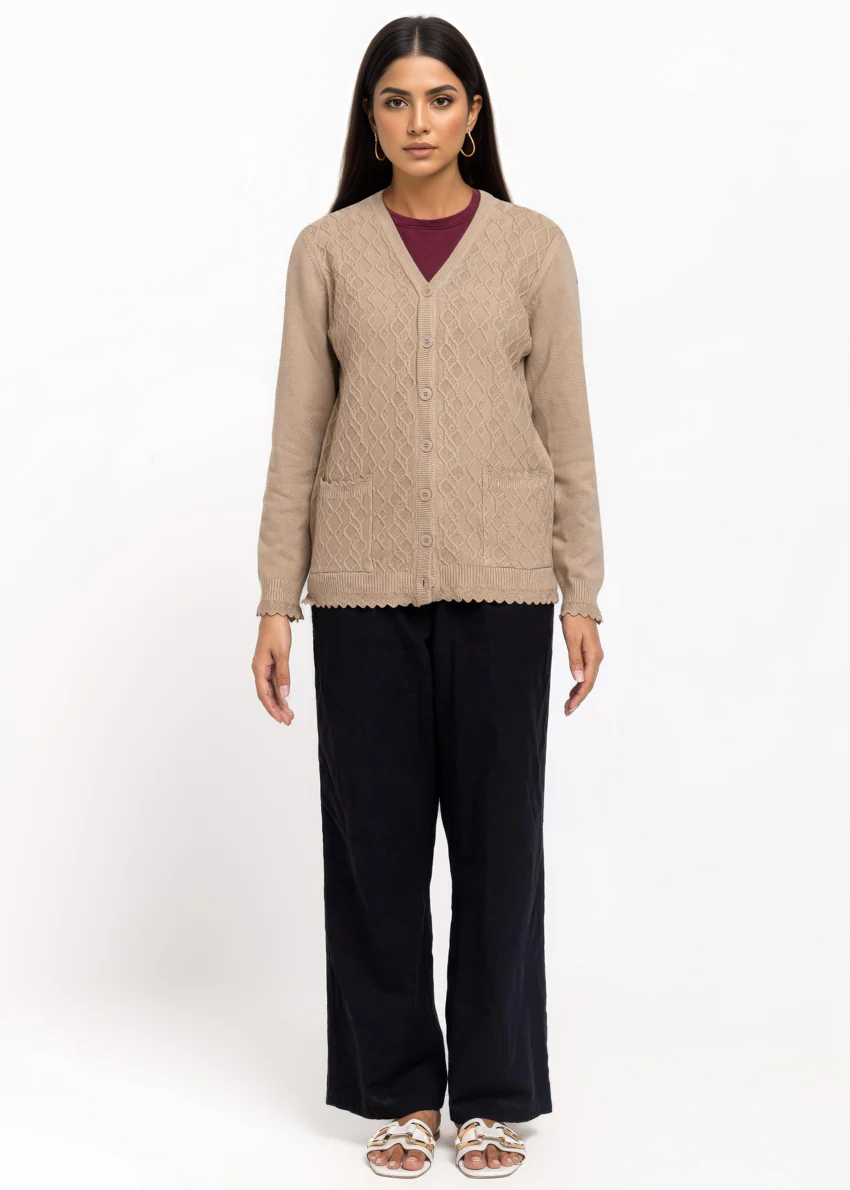 Beige-V-Cardigan Full Sleeves Sweater (25Y-231-67) - Image 4