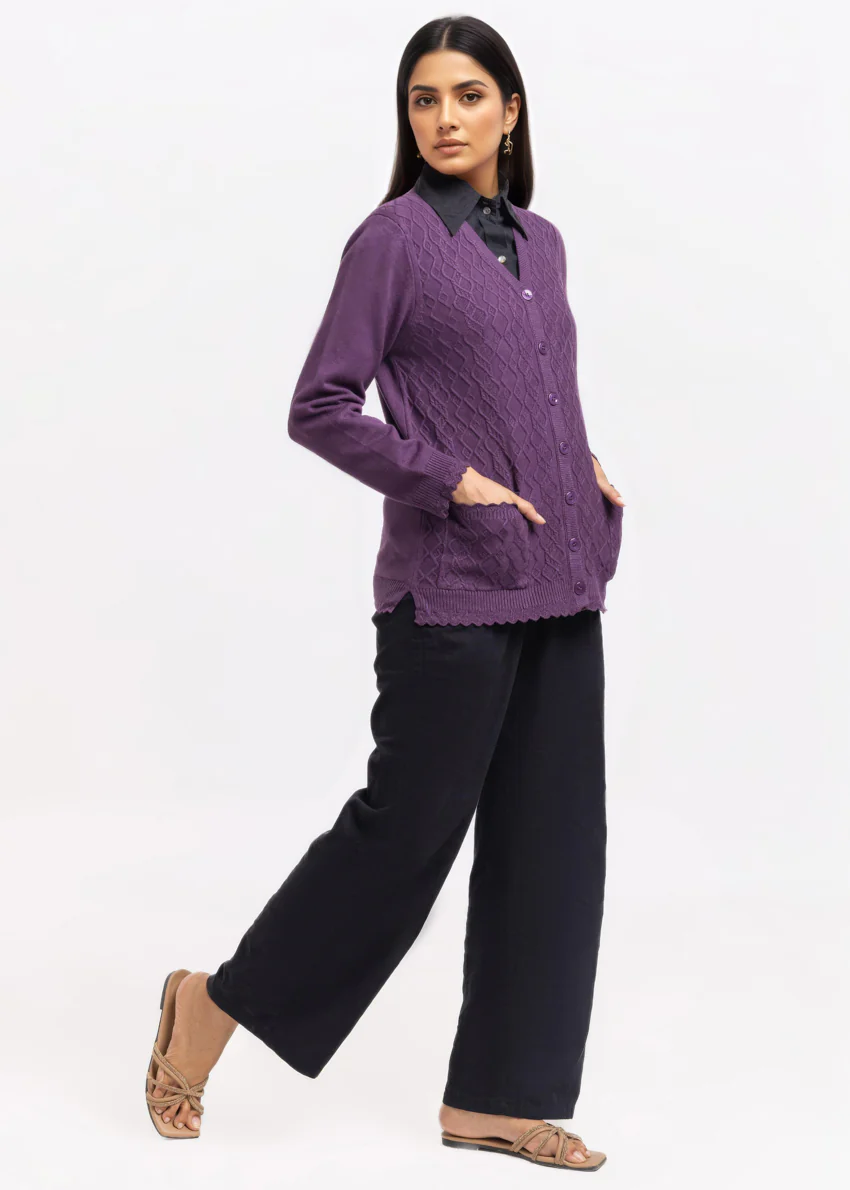 Purple-V-Cardigan Full Sleeves Sweater (25Y-231-67) - Image 4