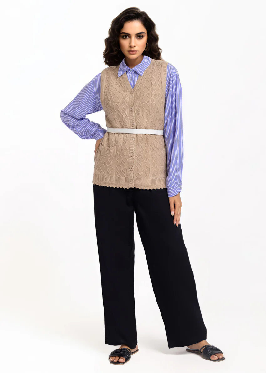 Beige-V-Cardigan Sando Sweater (25Y-232-67) - Image 3