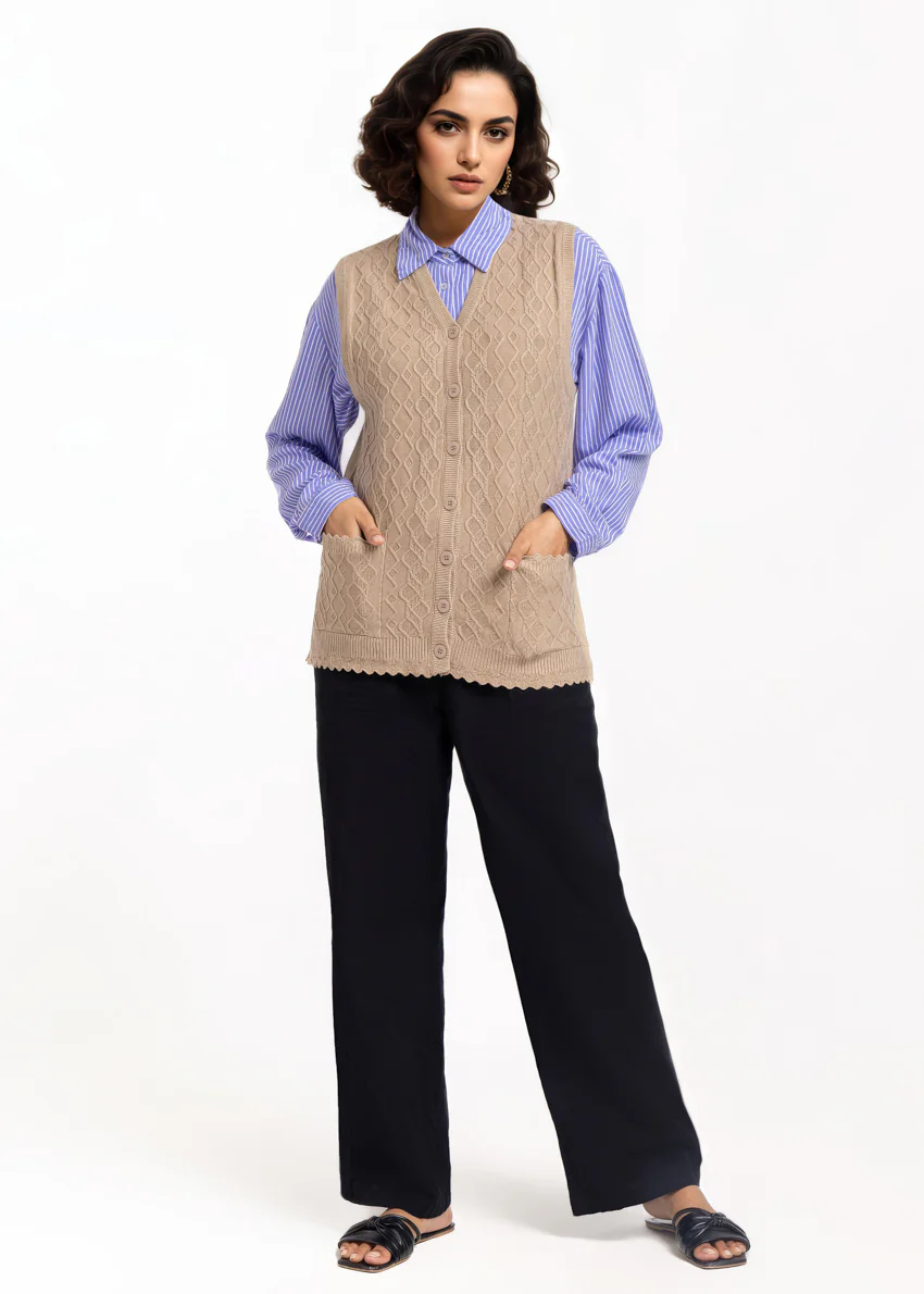 Beige-V-Cardigan Sando Sweater (25Y-232-67) - Image 4