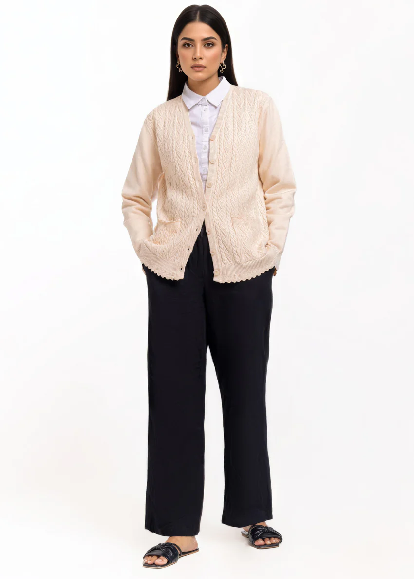 Beige-V-Cardigan Full Sleeves Sweater (25Y-233-67) - Image 3