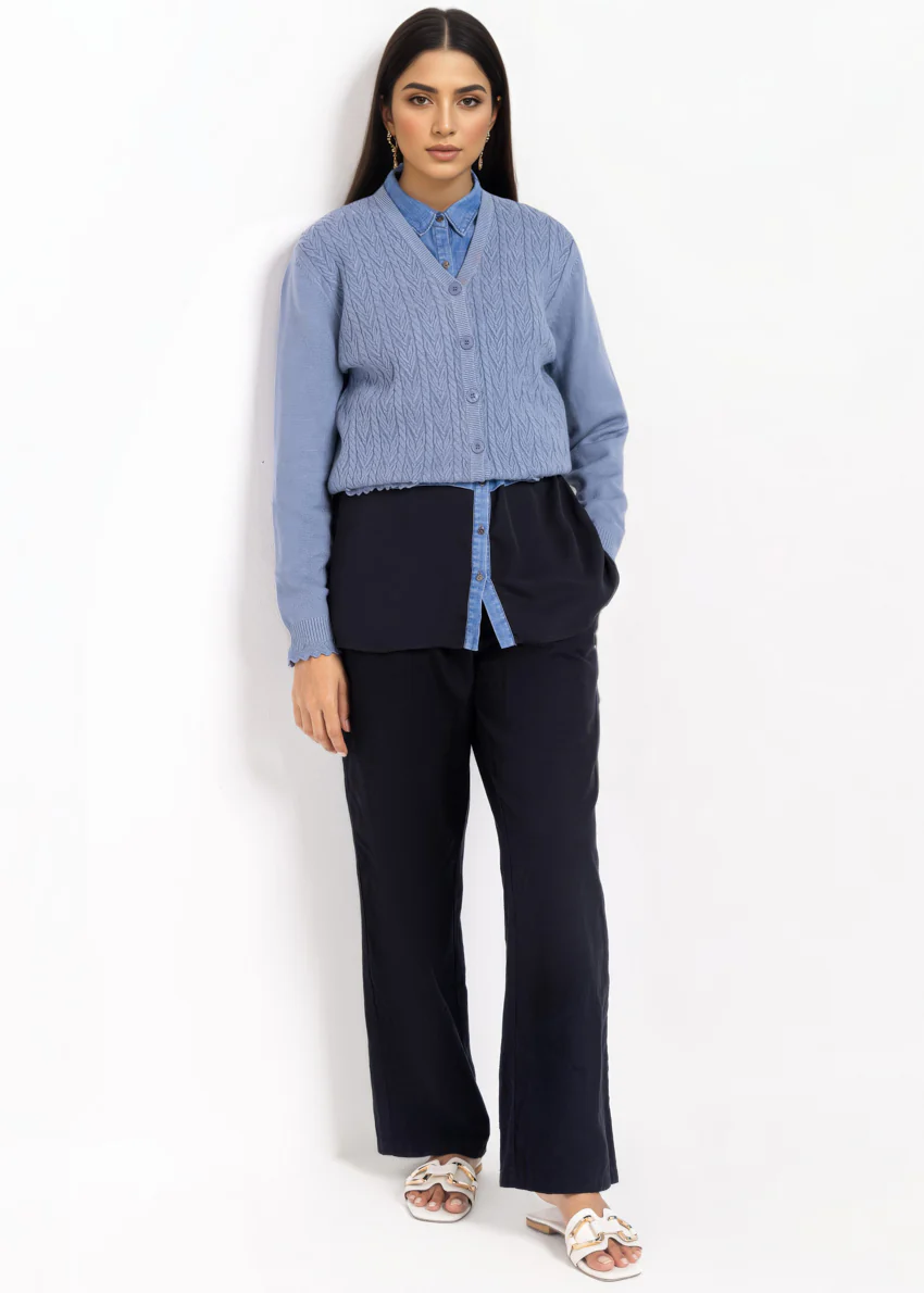 Blue-V-Cardigan Full Sleeves Sweater (25Y-233-67) - Image 3