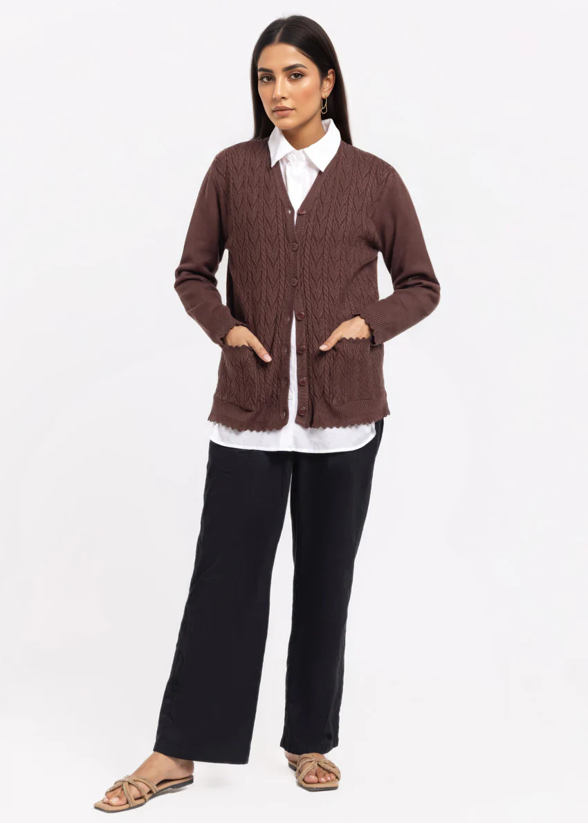 D-Brown-V-Cardigan Full Sleeves Sweater (25Y-233-67) - Image 3