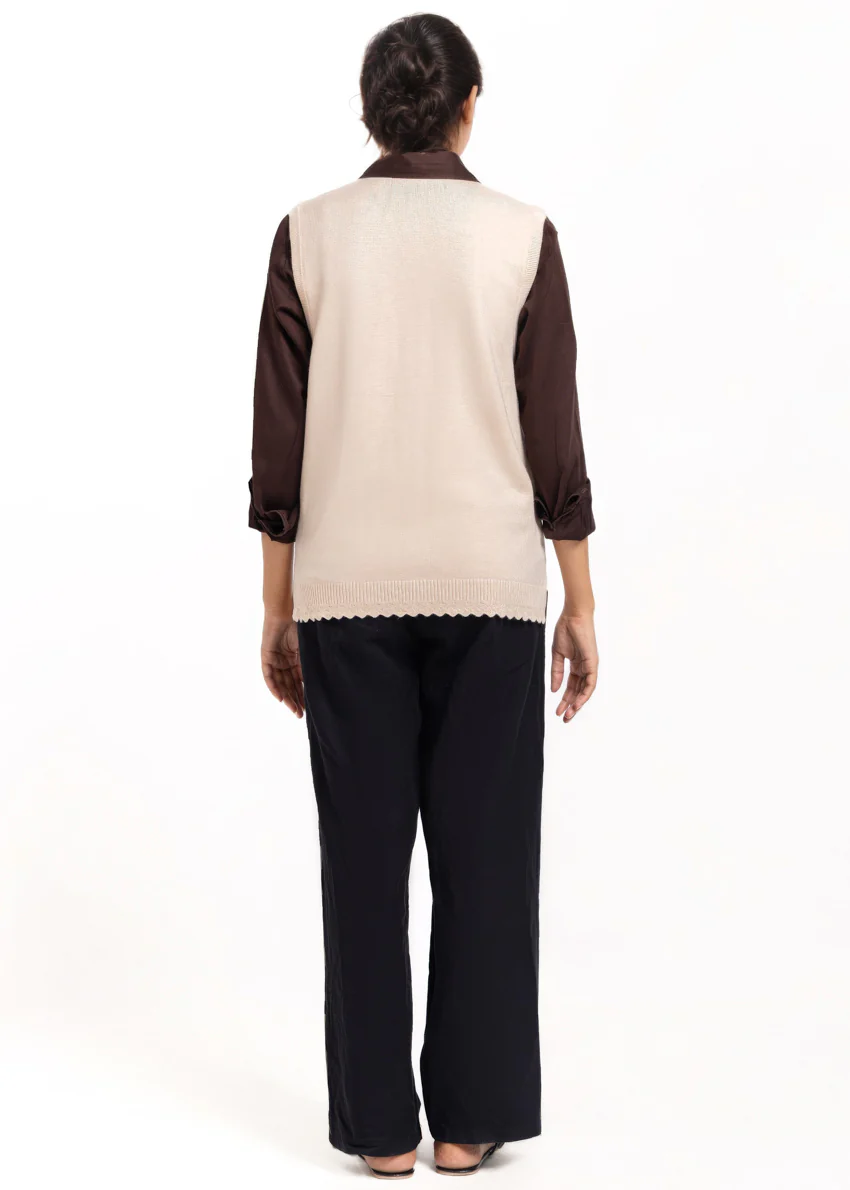 Beige-V-Cardigan Sando Sweater (25Y-234-67) - Image 2