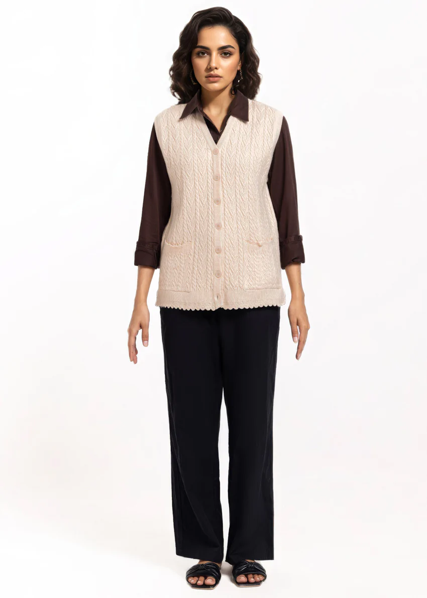 Beige-V-Cardigan Sando Sweater (25Y-234-67) - Image 3