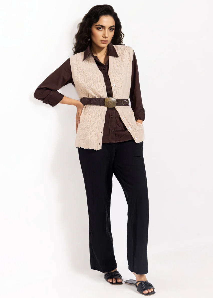 Beige-V-Cardigan Sando Sweater (25Y-234-67) - Image 5