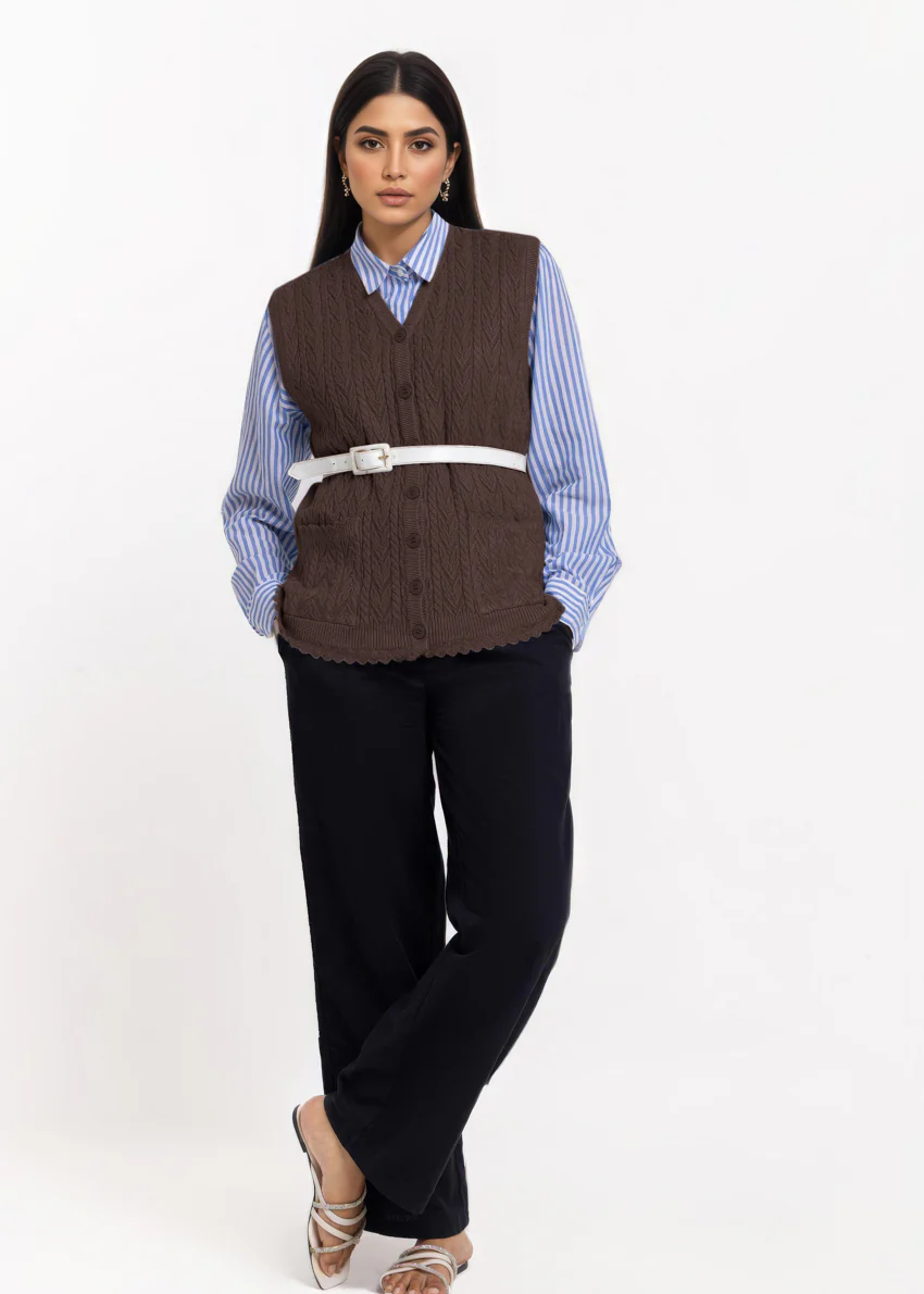 D-Brown-V-Cardigan Sando Sweater (25Y-234-67) - Image 3