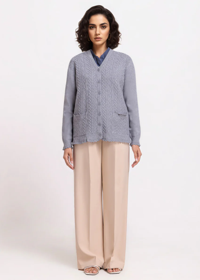 Grey-V-Cardigan Full Sleeves Sweater (25Y-235-67) - Image 5