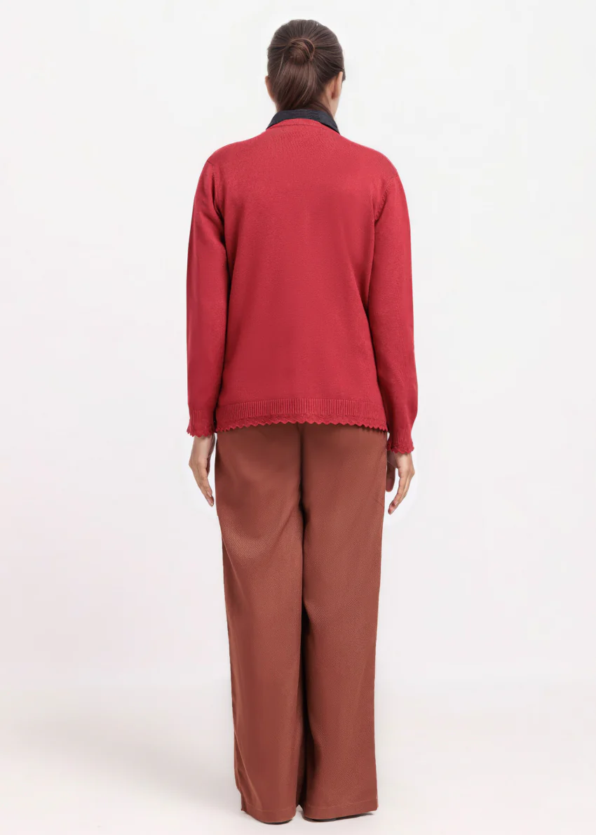 Maroon-V-Cardigan Full Sleeves Sweater (25Y-235-67) - Image 2