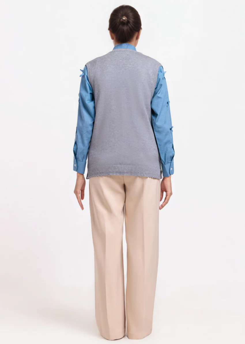 Grey-V-Cardigan Sando Sweater (25Y-236-67) - Image 2