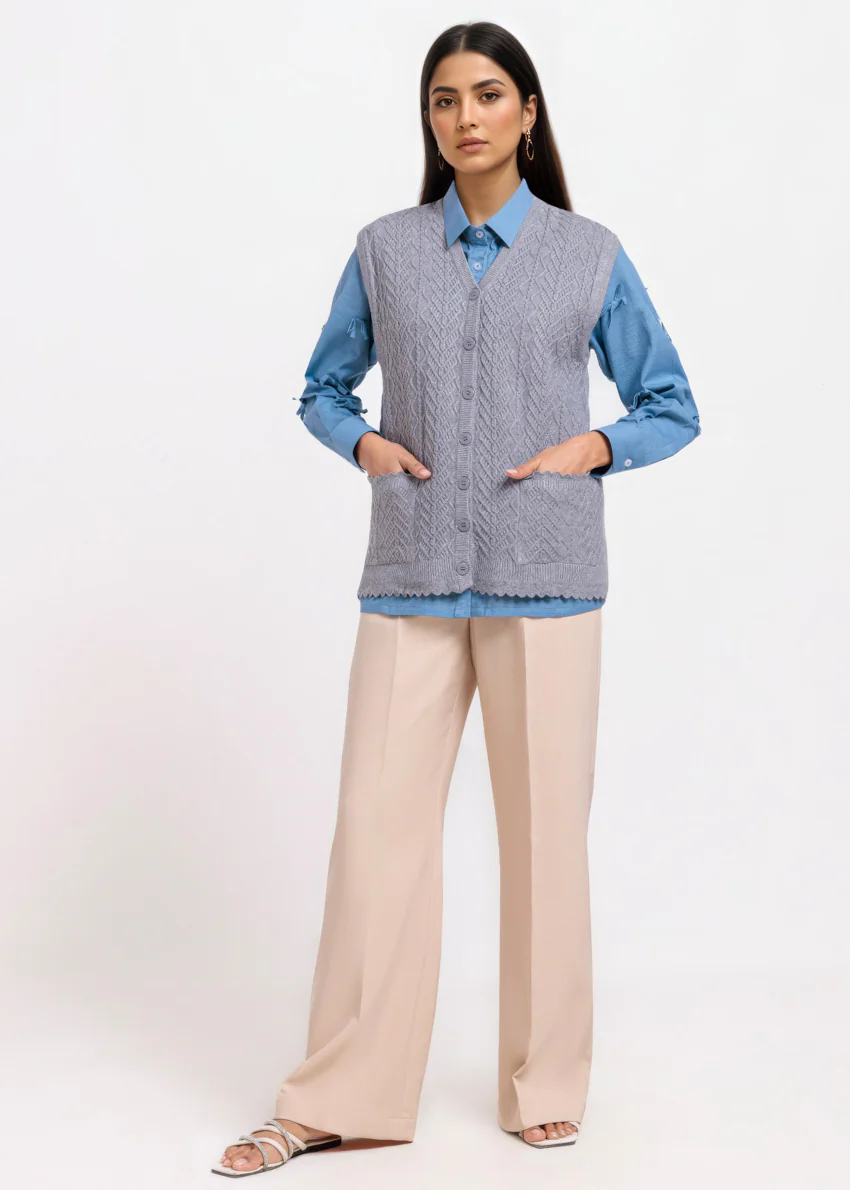 Grey-V-Cardigan Sando Sweater (25Y-236-67) - Image 3