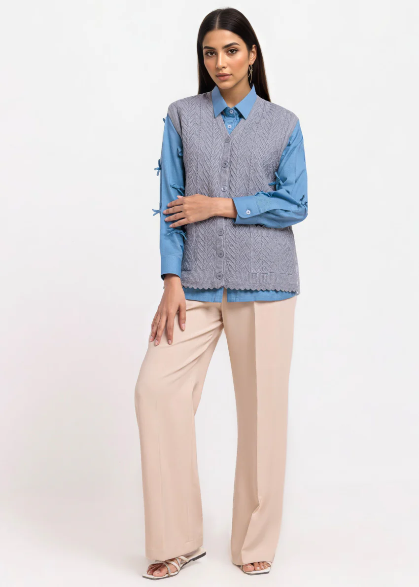 Grey-V-Cardigan Sando Sweater (25Y-236-67) - Image 4