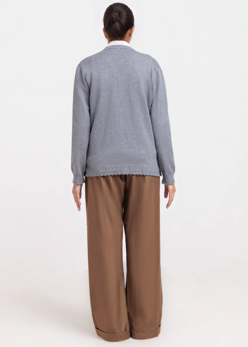 Charcoal-V-Cardigan Full Sleeves Sweater (25Y-237-67) - Image 2