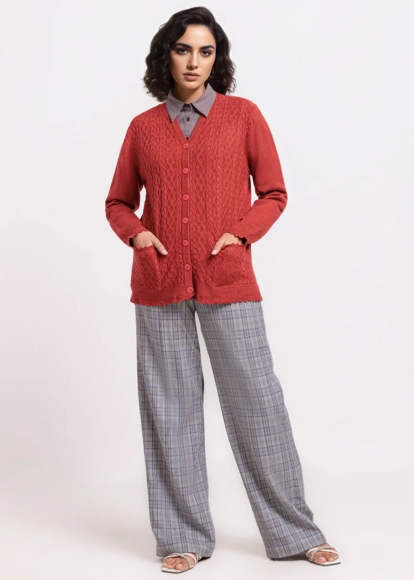 Rust-V-Cardigan Full Sleeves Sweater (25Y-237-67) - Image 4