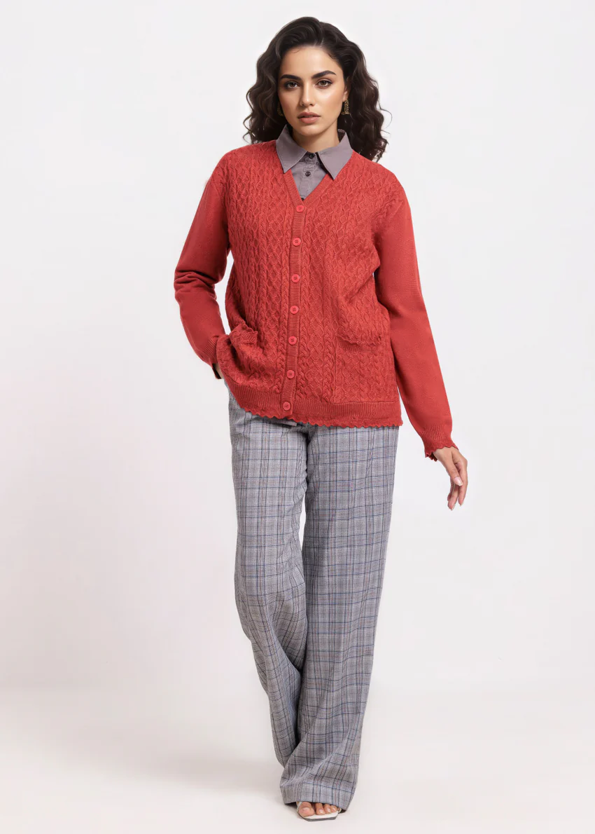 Rust-V-Cardigan Full Sleeves Sweater (25Y-237-67) - Image 5