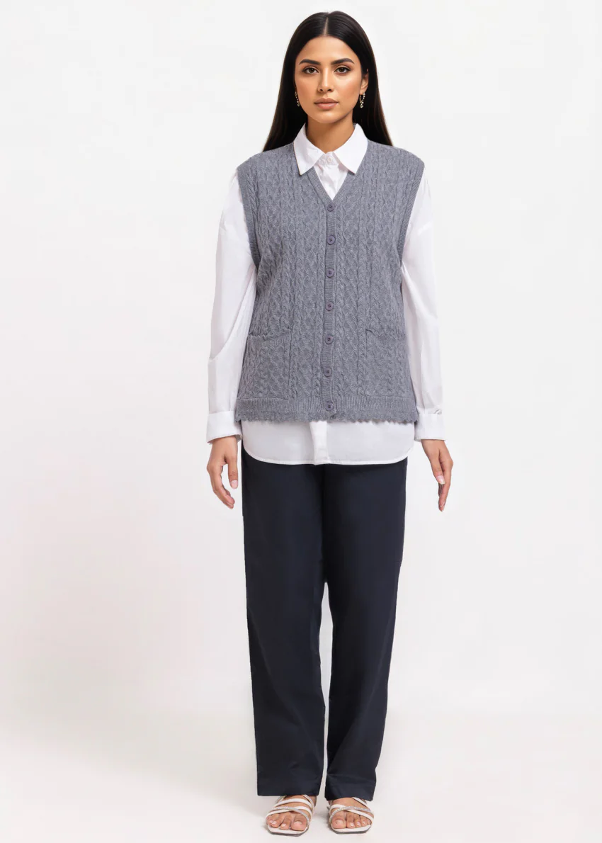 Charcoal-V-Cardigan Sando Sweater (25Y-238-67) - Image 3
