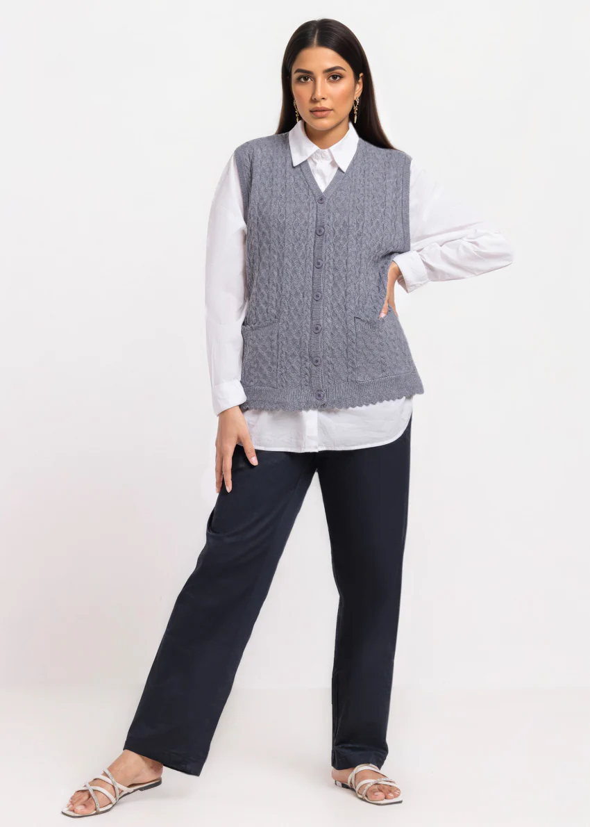 Charcoal-V-Cardigan Sando Sweater (25Y-238-67) - Image 5