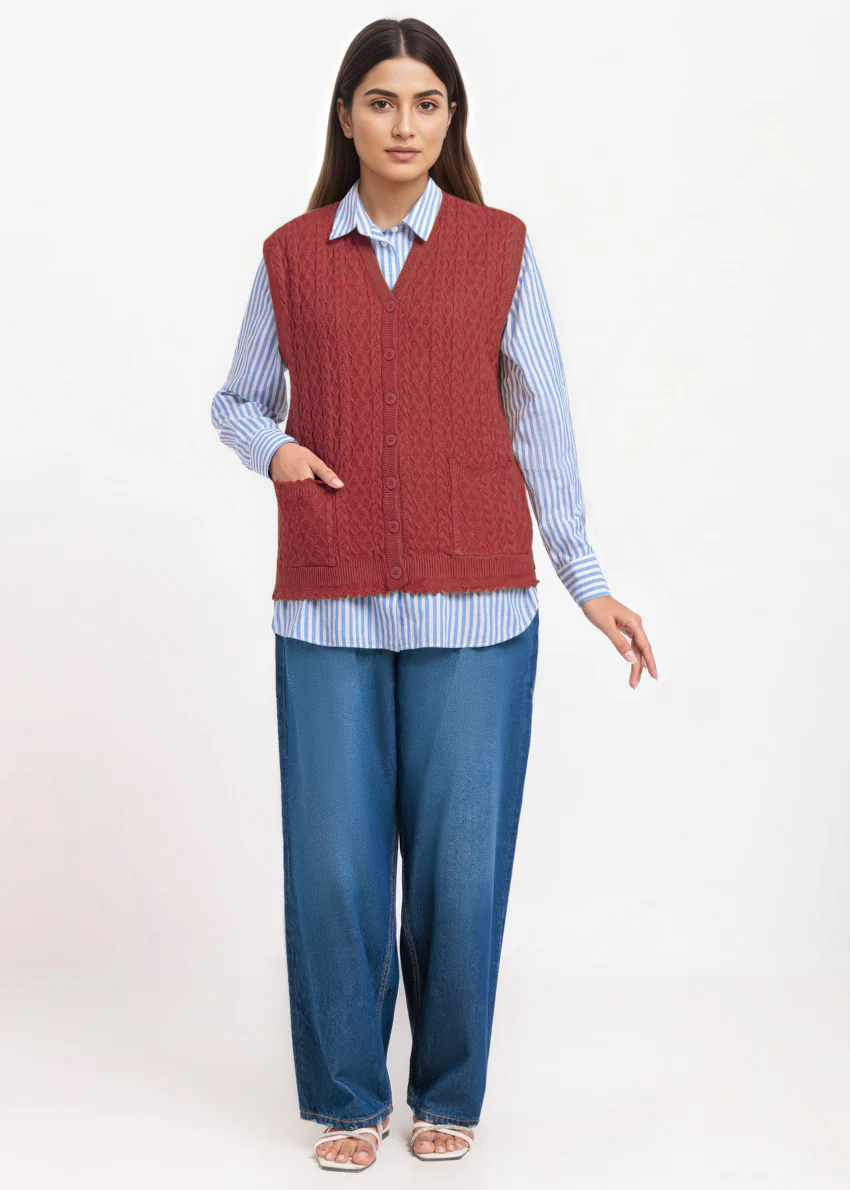 Rust-V-Cardigan Sando Sweater (25Y-238-67) - Image 3