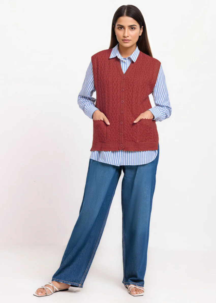 Rust-V-Cardigan Sando Sweater (25Y-238-67) - Image 4