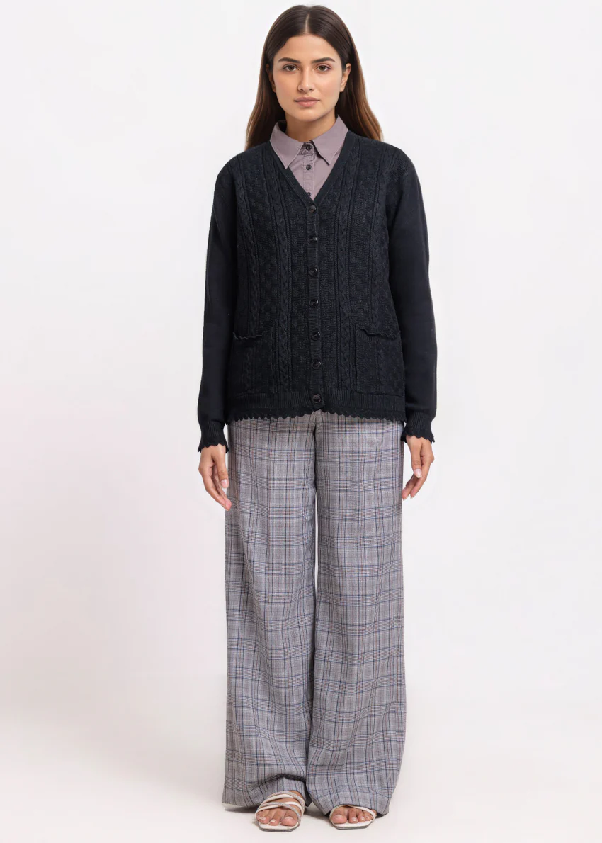 Black-V-Cardigan Full Sleeves Sweater (25Y-239-67) - Image 2