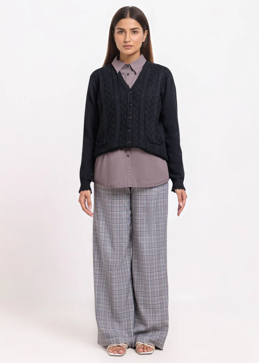 Black-V-Cardigan Full Sleeves Sweater (25Y-239-67) - Image 3