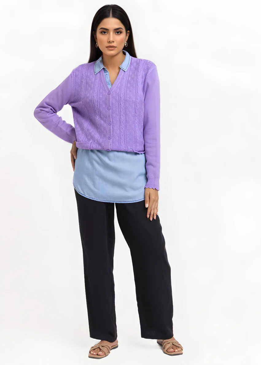 Lilac-V-Cardigan Full Sleeves Sweater (25Y-239-67) - Image 3