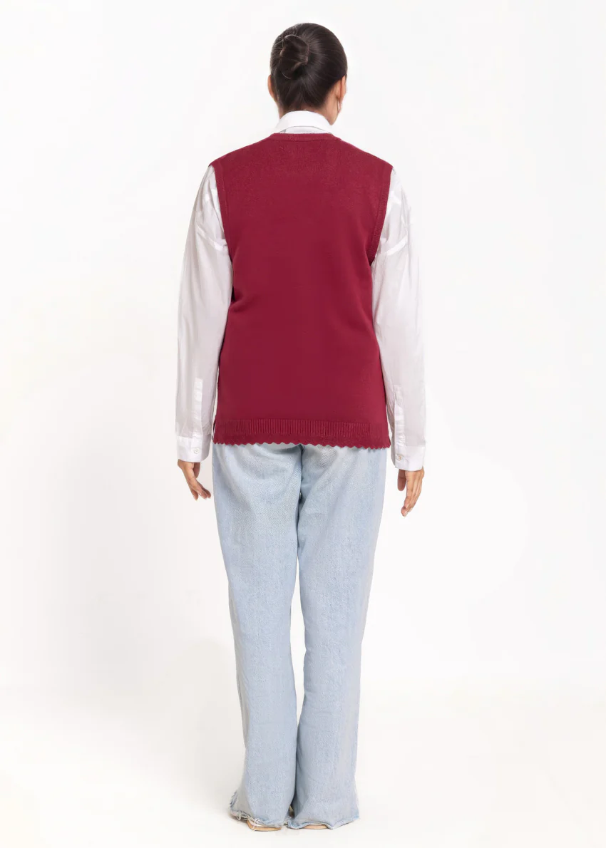 Maroon-V-Cardigan Sando Sweater (25Y-242-67) - Image 2