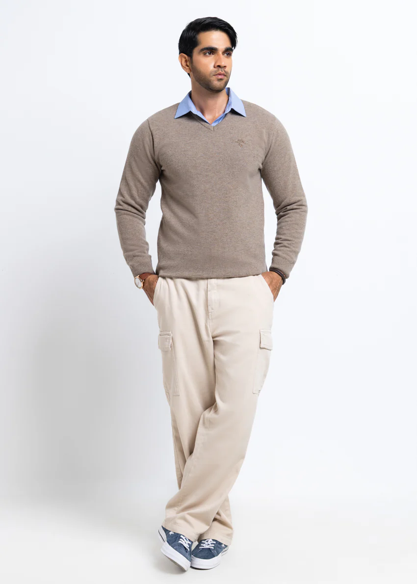 Ng-Beige-V-Neck Full Sleeves Sweater (501-14) - Image 4