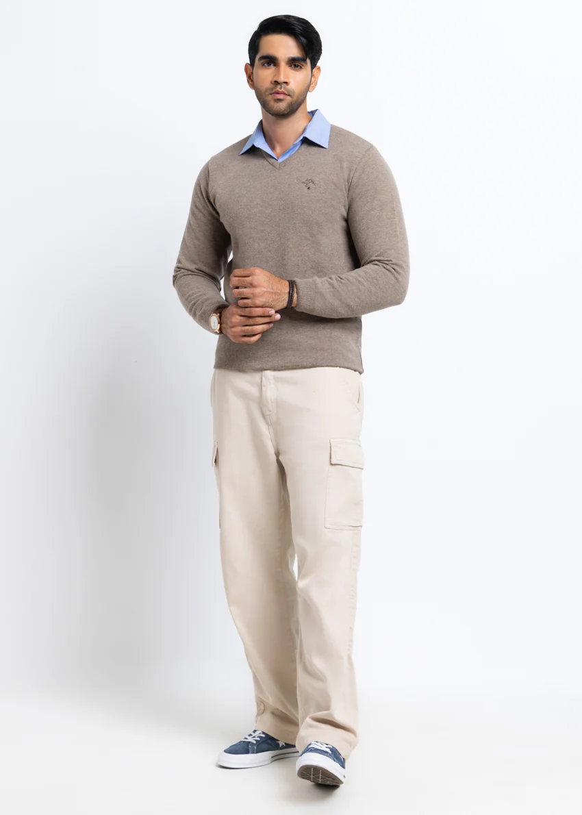 Ng-Beige-V-Neck Full Sleeves Sweater (501-14) - Image 5
