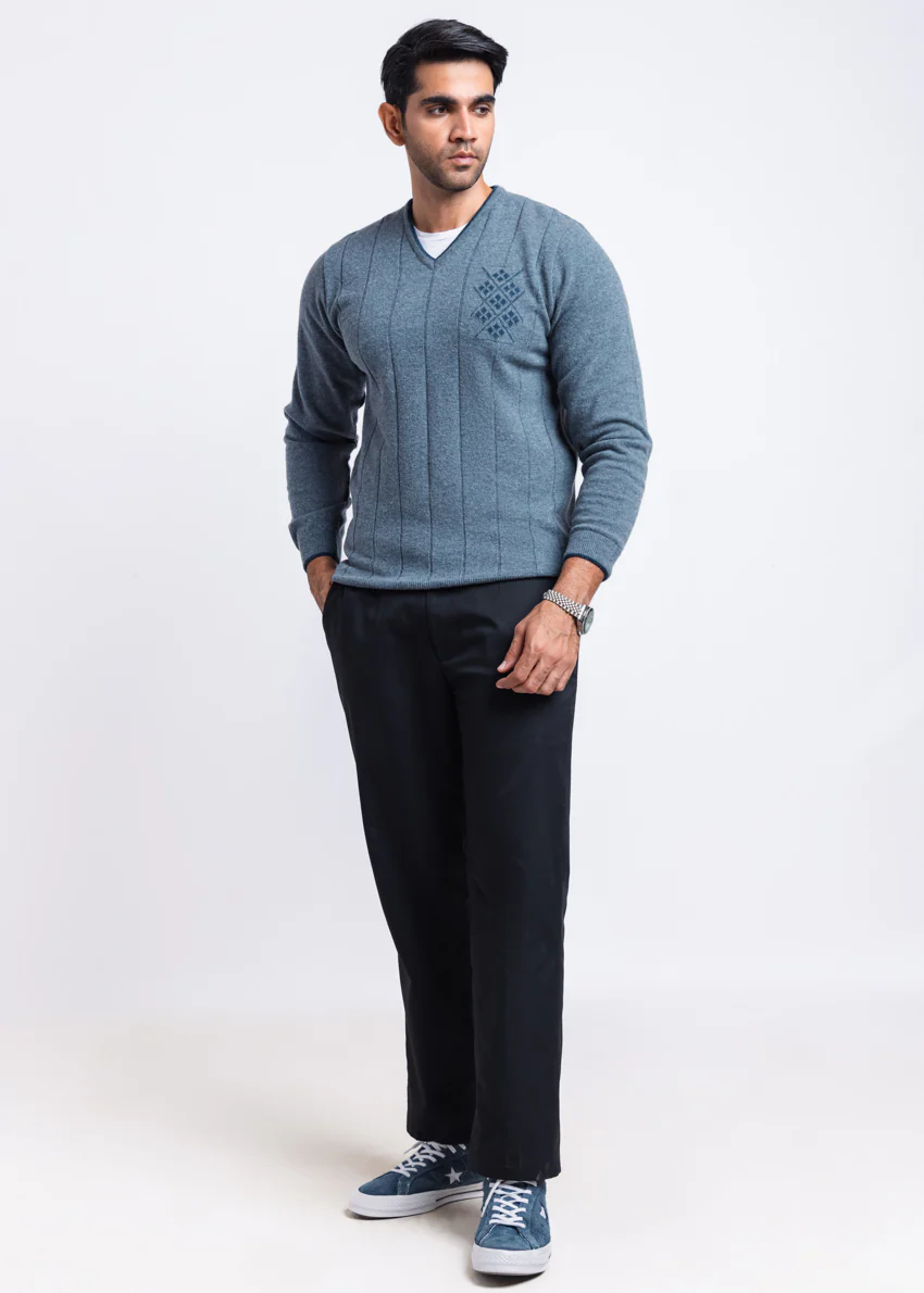V-Blue-V-Neck Full Sleeves Sweater (502-14) - Image 3