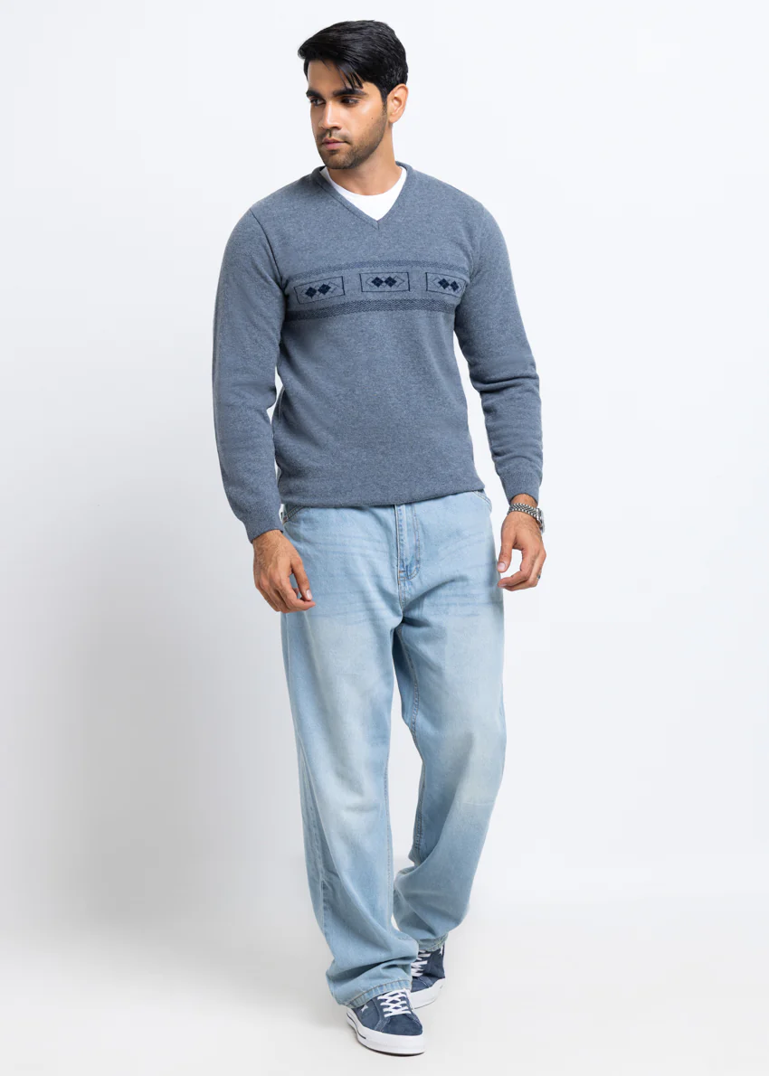V-Blue-V-Neck Full Sleeves Sweater (503-14) - Image 2