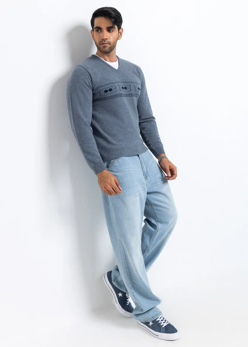 V-Blue-V-Neck Full Sleeves Sweater (503-14) - Image 3