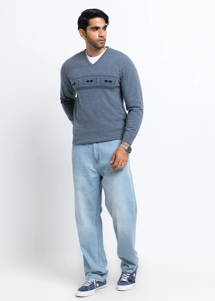 V-Blue-V-Neck Full Sleeves Sweater (503-14) - Image 4