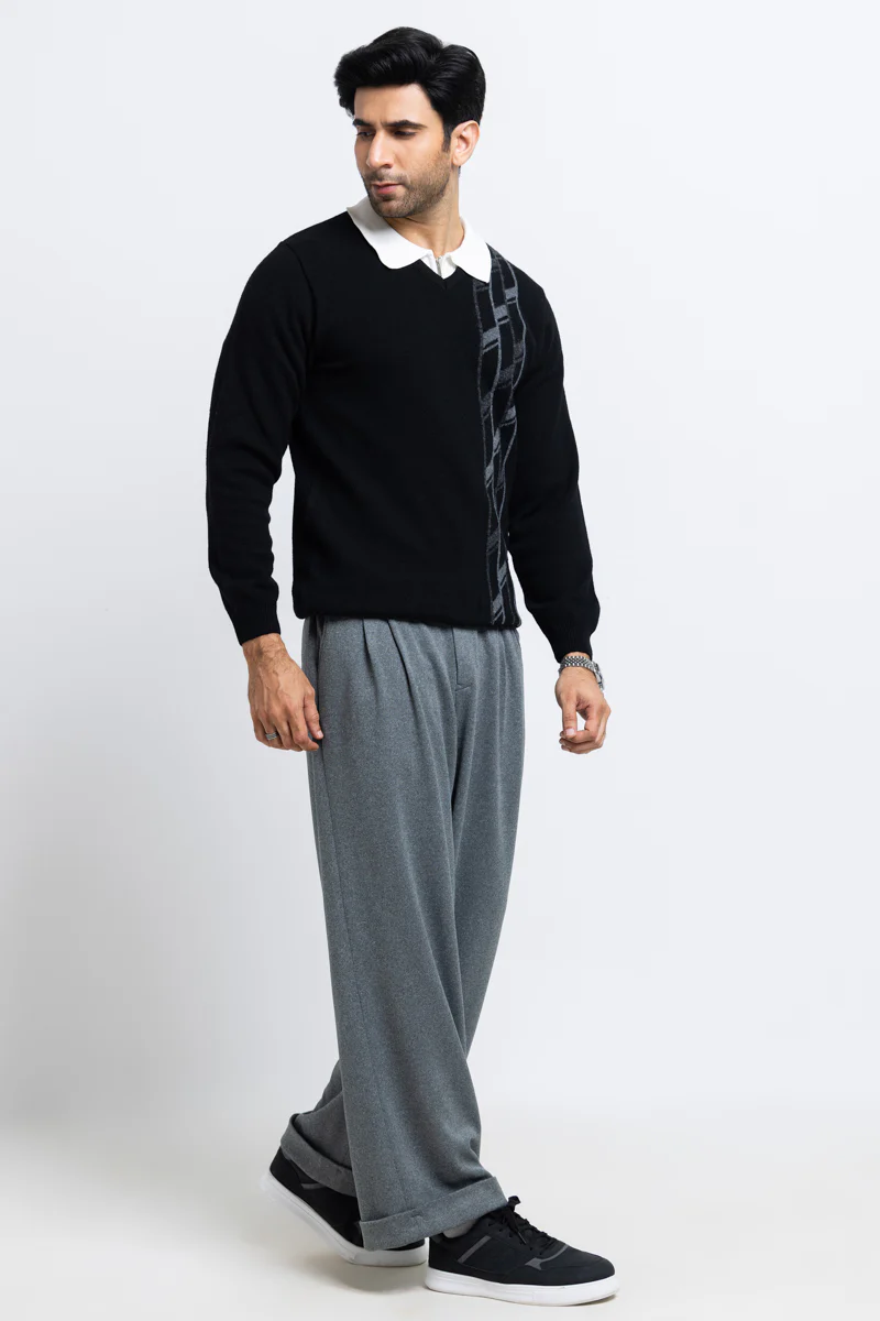 J-Black-V-Neck Full Sleeves Sweater (504-14) - Image 4