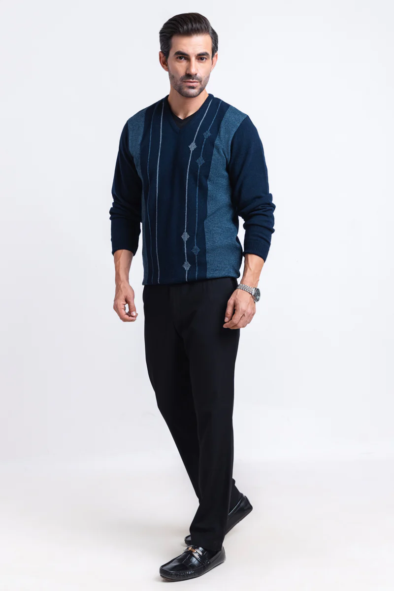 Dn-Blue-V-Neck Full Sleeves Sweater (508-14) - Image 3