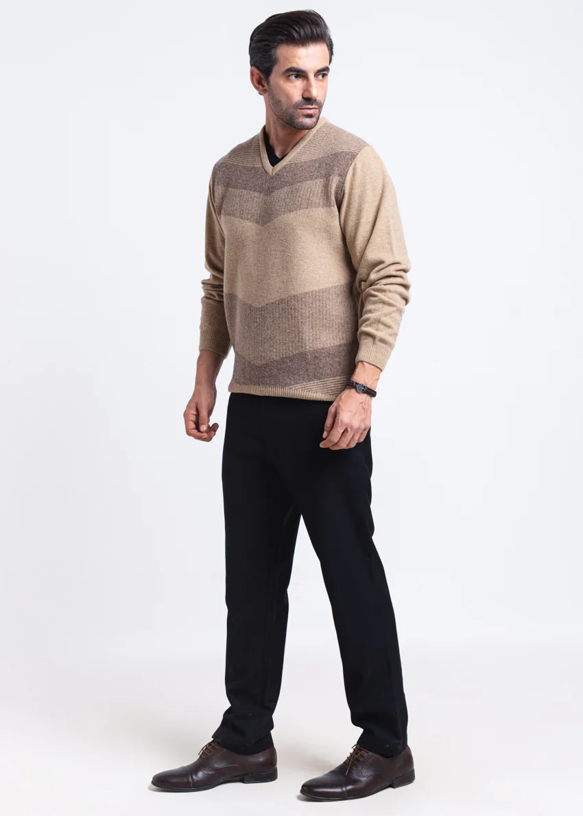 Wheat-V-Neck Full Sleeves Sweater (510-14) - Image 4