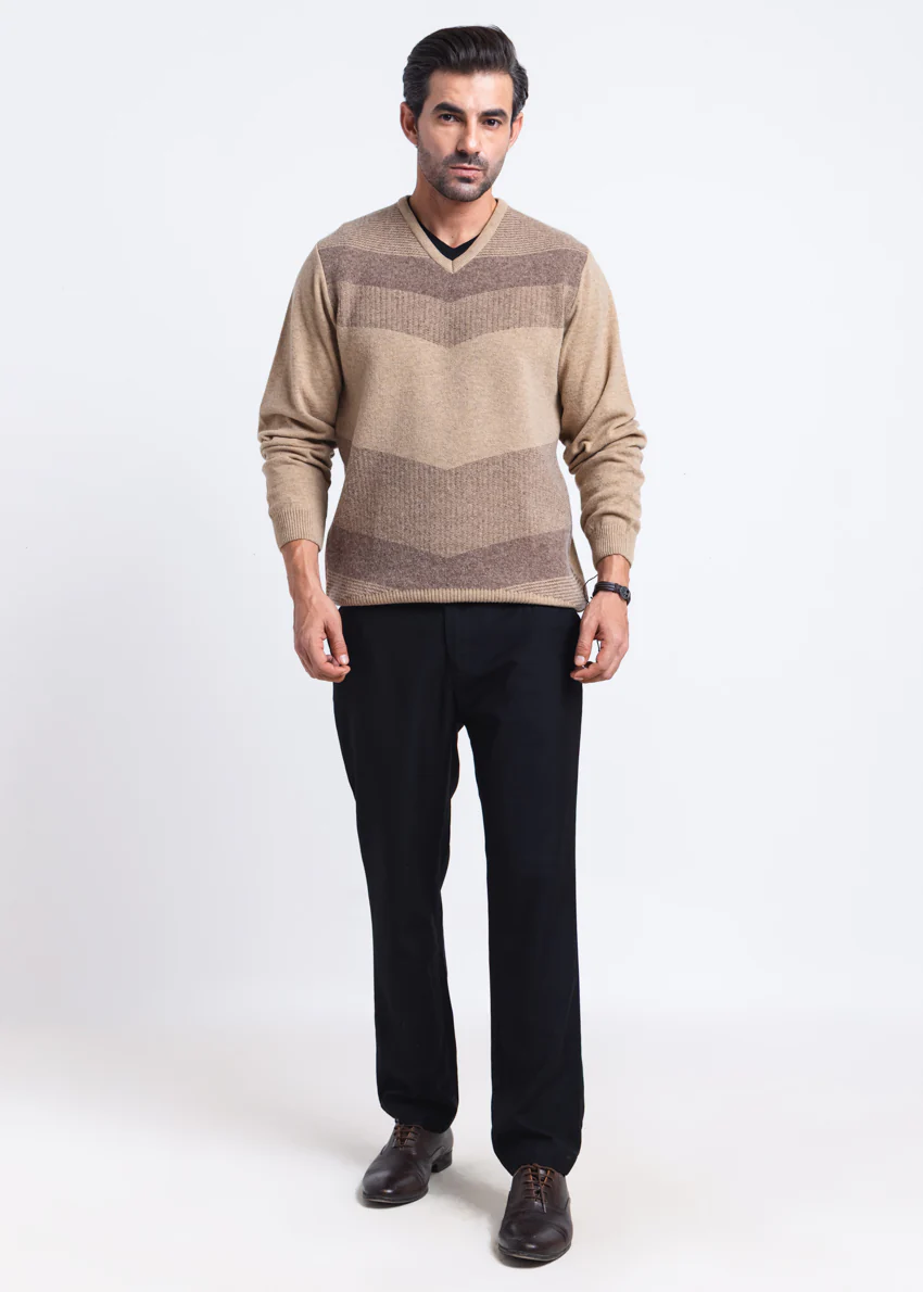 Wheat-V-Neck Full Sleeves Sweater (510-14) - Image 5